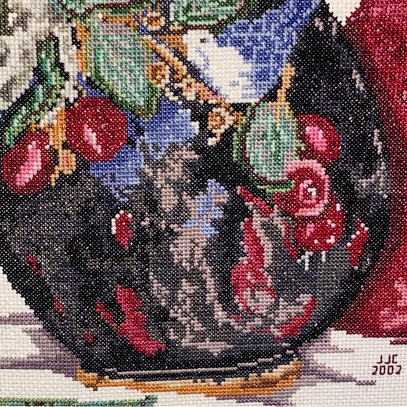 Beautiful Vintage Cross Stitch Picture With Vibrant Colors Signed Dated - Picture 9 of 13